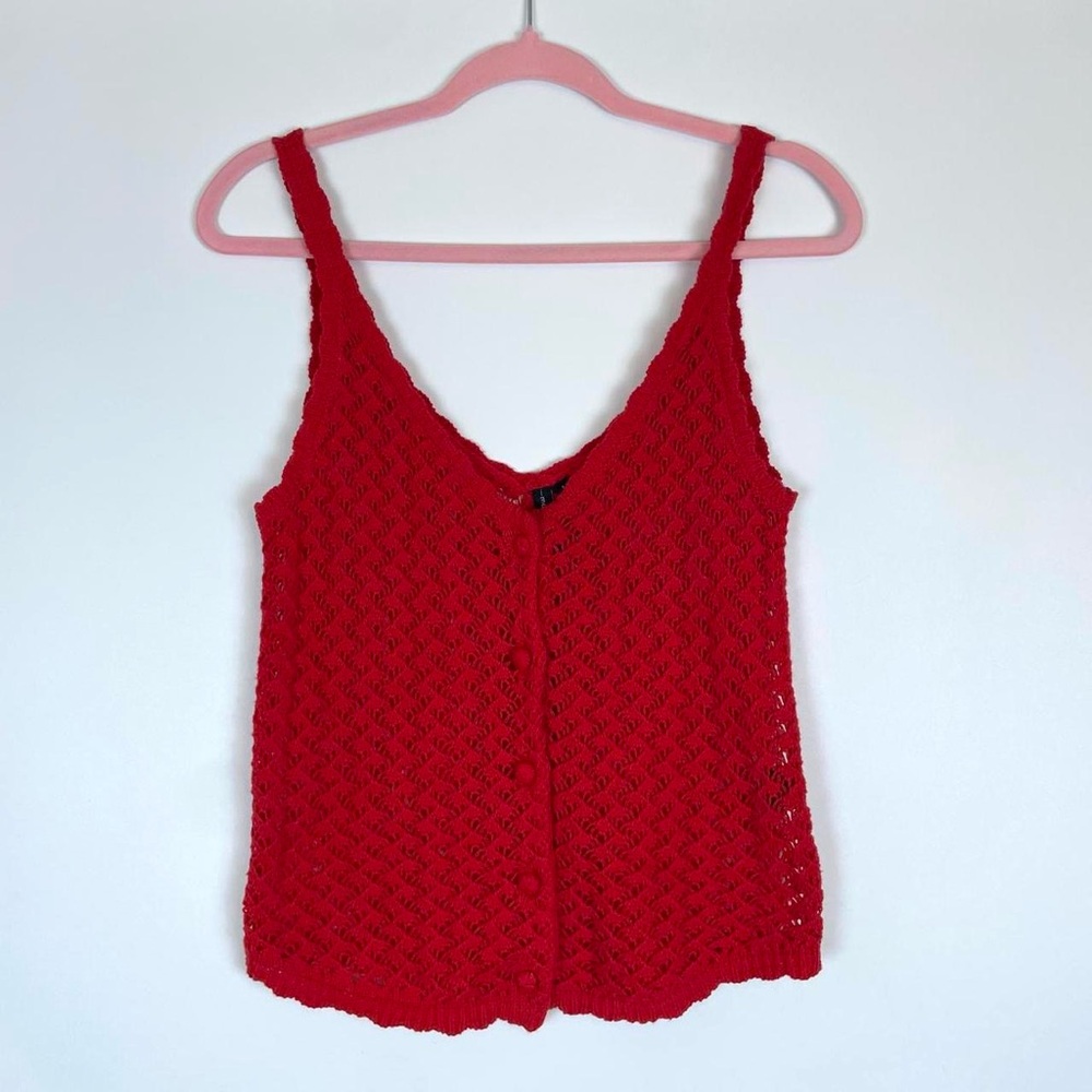 Red Knit Button Front Tank - Picture 3 of 7